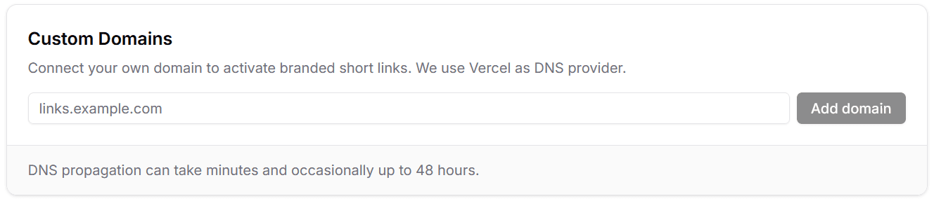 Custom domain form where a user adds a domain