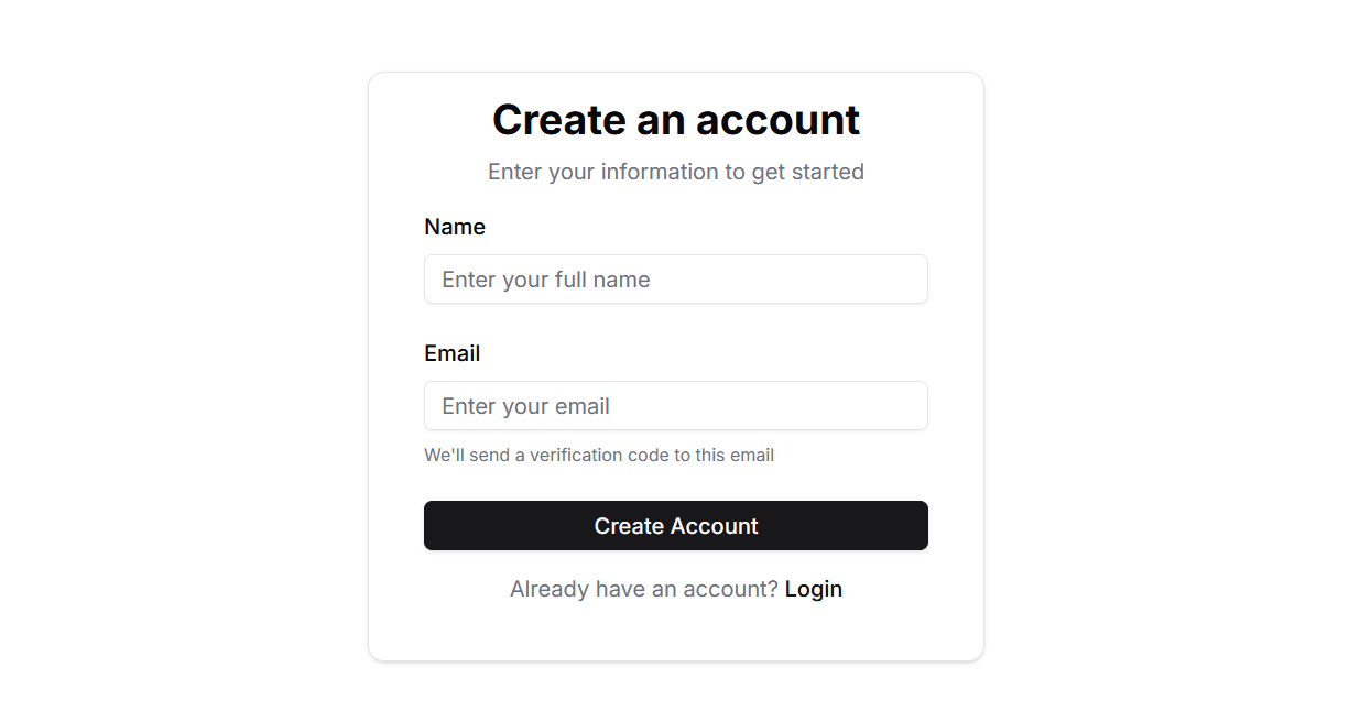 Registration form with an email input and Continue with Email button