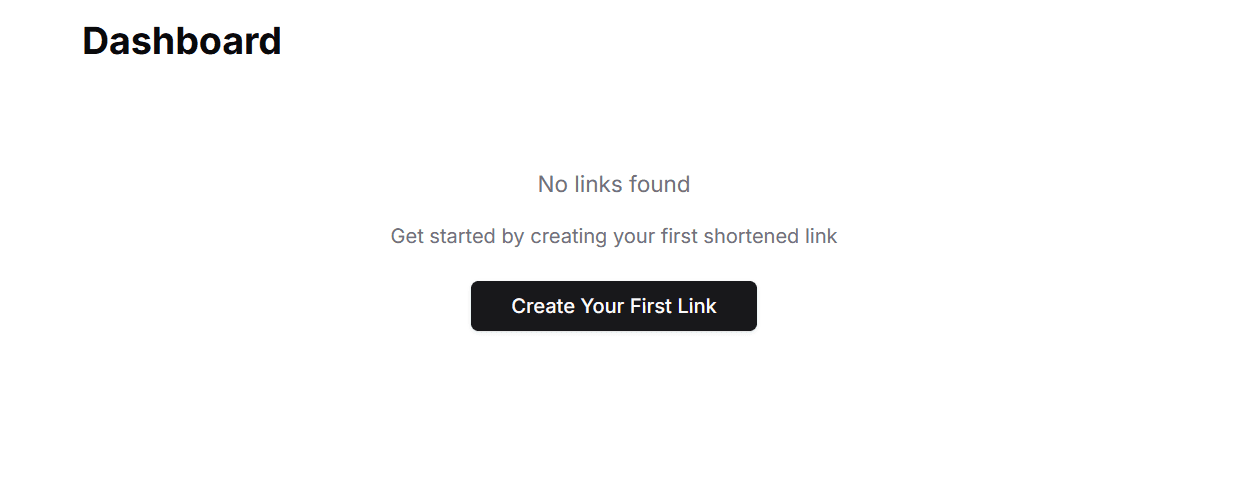 Dashboard showing the links table with columns for slug, URL, views, status, and date